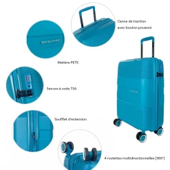 David Jones Lot 3 valises rigides extensibles dont 1 cabine PETE TSA