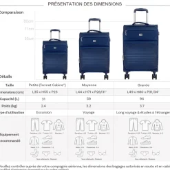 David Jones Lot de 3 valises dont 1 cabine souples extensibles