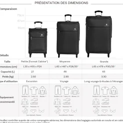 David Jones Lot de 3 valises souples extensibles dont 1 cabine