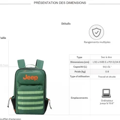 Jeep Sac à dos ordinateur extensible simple compartiment JS010B 15.6"