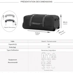 David Jones Sac de voyage avec roulettes 80L polyester taille L 72.5cm