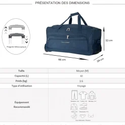 David Jones Sac de voyage avec roulettes 61L polyester taille M 66cm