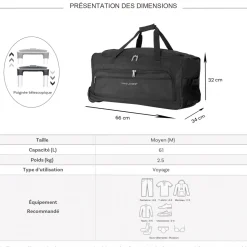David Jones Sac de voyage avec roulettes 61L polyester taille M 66cm