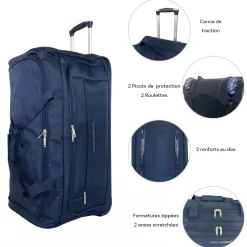 David Jones Sac de voyage avec roulettes 83L polyester taille L 70cm