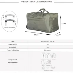 Degré Sac de voyage avec roulettes 70L polyester taille M 64cm