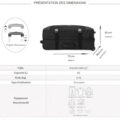 Jeep Sac de voyage avec roulettes 64L JS007C polyester taille L 73cm