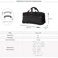 Truck Sac de voyage avec roulettes 64L polyester taille M 65.50cm