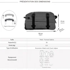 David Jones Sac de voyage cabine à roulettes 35L double compartiment taille S 50cm