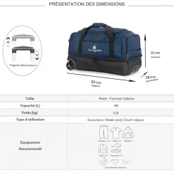 David Jones Sac de voyage cabine à roulettes 48L double compartiment Taille S 55cm