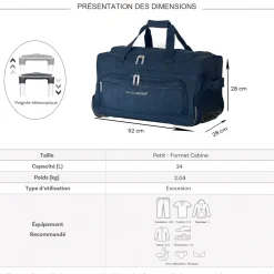 David Jones Sac de voyage cabine avec roulettes 34L polyester taille S 52cm