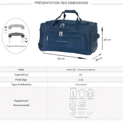 David Jones Sac de voyage cabine avec roulettes 36L polyester taille S 53cm