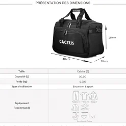 Cactus Sac de voyage 20L week-end et sport polyester format Ryan Air sans roulettes