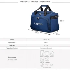 Cactus Sac de voyage 20L week-end et sport polyester format Ryan Air sans roulettes