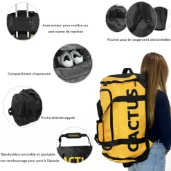 Cactus Sac de voyage week-end et sport 50L 2en1 porté dos sans roulettes