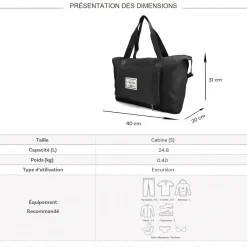 Cactus Sac de voyage week-end 24L pliable et extensible déperlant sans roulettes