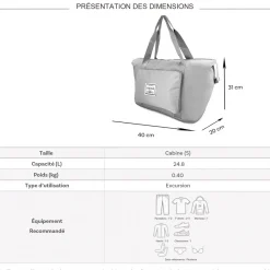 Cactus Sac de voyage week-end 24L pliable et extensible déperlant sans roulettes