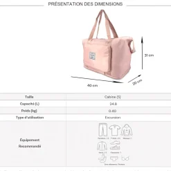 Cactus Sac de voyage week-end 24L pliable et extensible déperlant sans roulettes