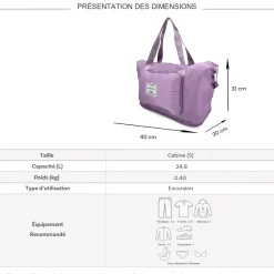 Cactus Sac de voyage week-end 24L pliable et extensible déperlant sans roulettes