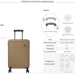 David Jones Valise cabine passe-partout rigide ABS TSA 52.50cm